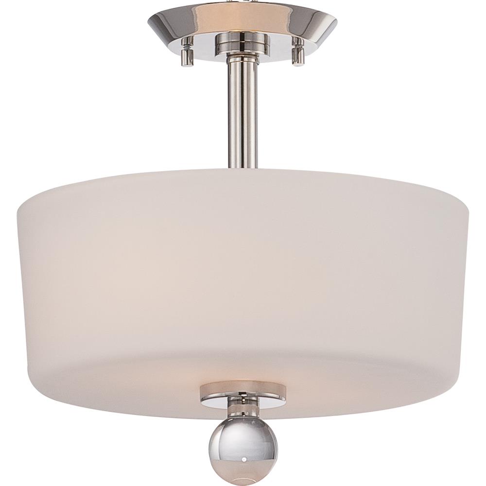 Nuvo Lighting 60/5497  Connie - 2 Light Semi Flush with Satin White Glass in Polished Nickel Finish